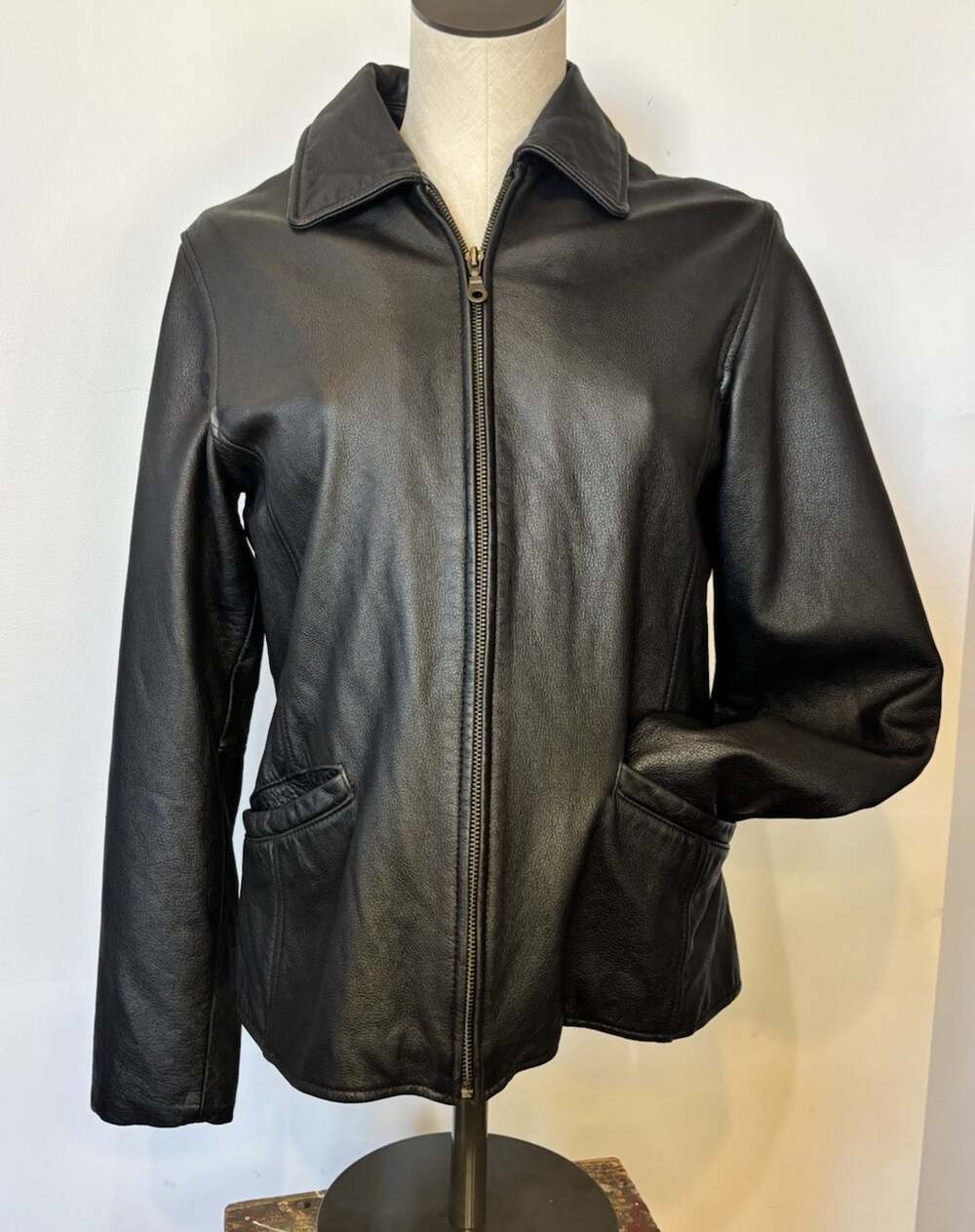 Leather Limited Black Genuine Leather Jacket Small Zip Up Coat Minimalist 90s